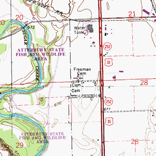 Topographic Map of Freeman Cemetery, IN