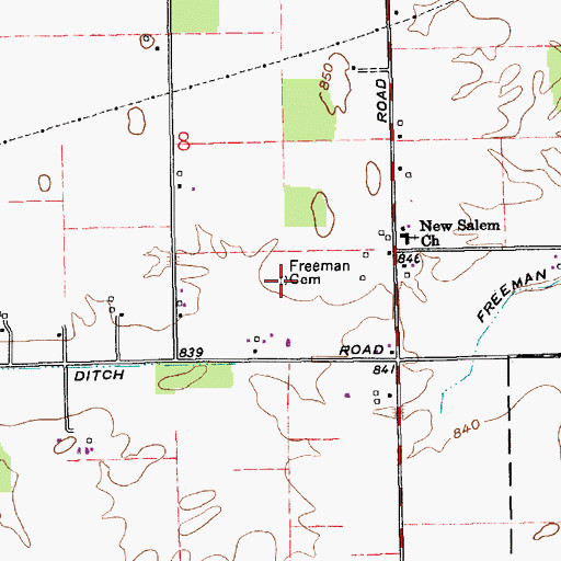 Topographic Map of Freeman Cemetery, IN