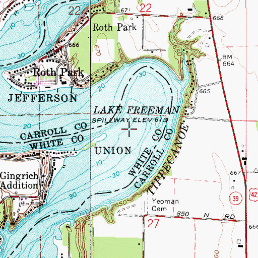 Topographic Map of Lake Freeman, IN