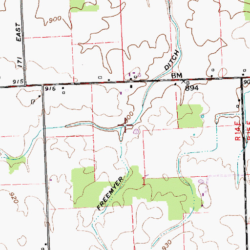 Topographic Map of Freemyer Ditch, IN
