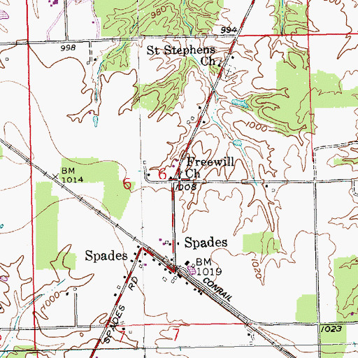 Topographic Map of Freewill Church, IN
