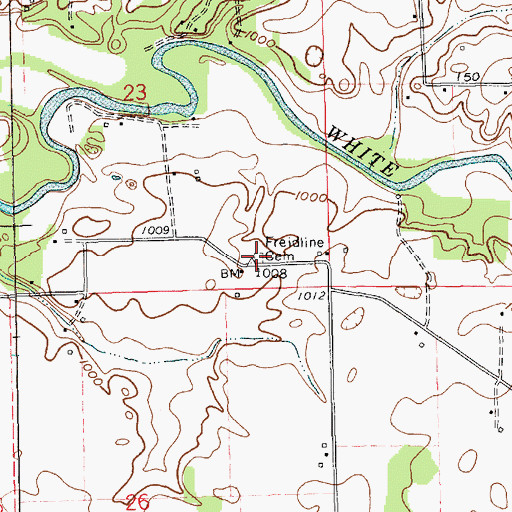 Topographic Map of Freidline Cemetery, IN