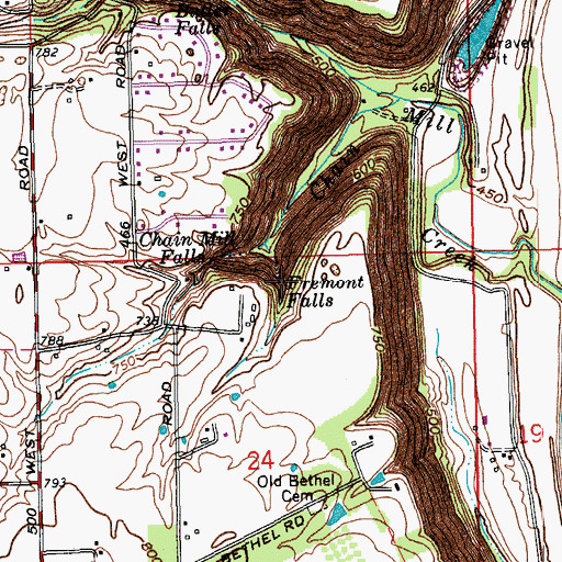 Topographic Map of Fremont Falls, IN
