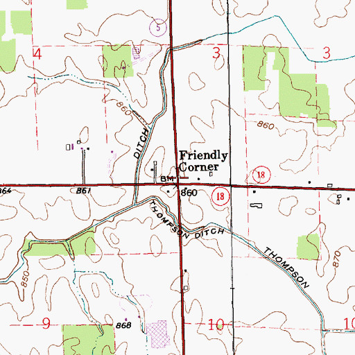 Topographic Map of Friendly Corner, IN