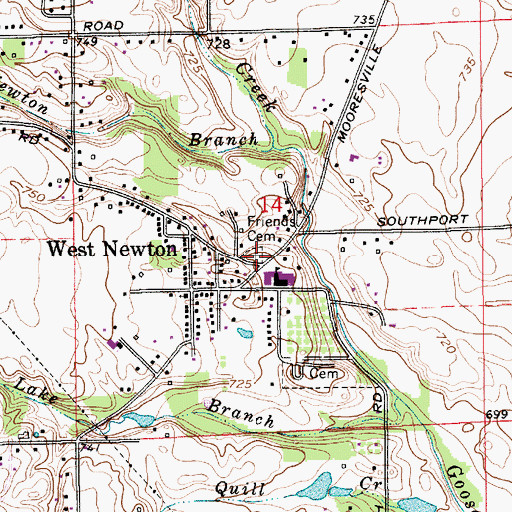 Topographic Map of West Newton Friends Cemetery, IN