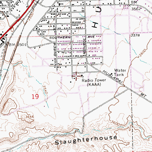 Topographic Map of KZZZ-FM (Kingman), AZ
