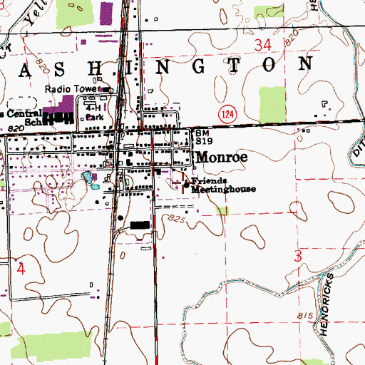 Topographic Map of Friends Meetinghouse, IN