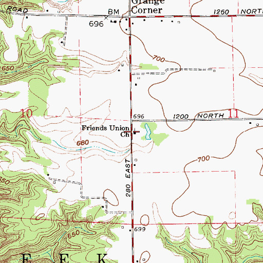 Topographic Map of Friends Union Church, IN