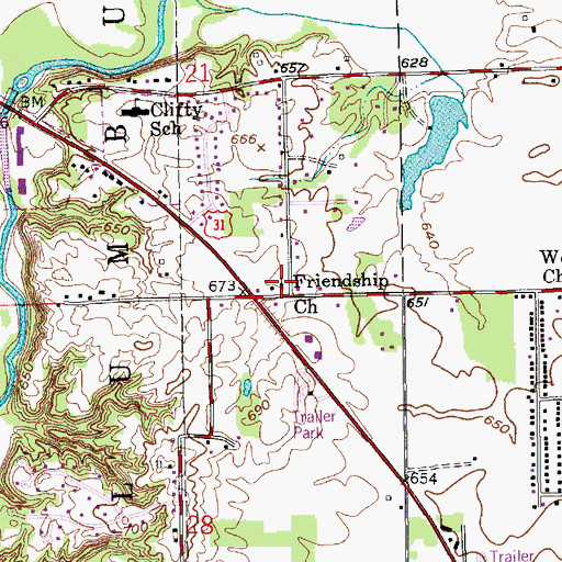 Topographic Map of Friendship Church, IN