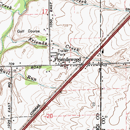 Topographic Map of Friendswood, IN