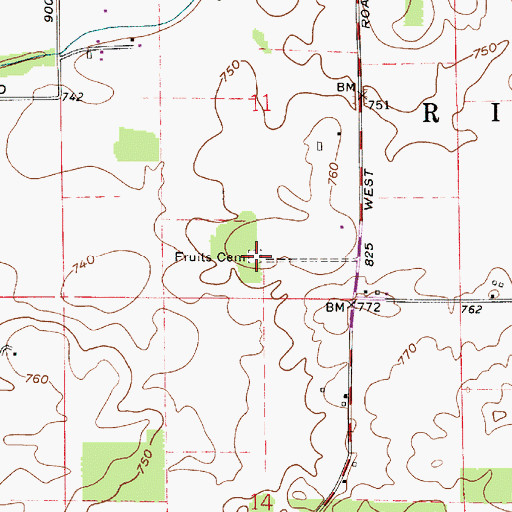 Topographic Map of Fruits Cemetery, IN