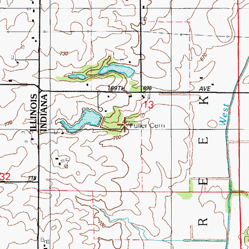 Topographic Map of Fuller Cemetery, IN