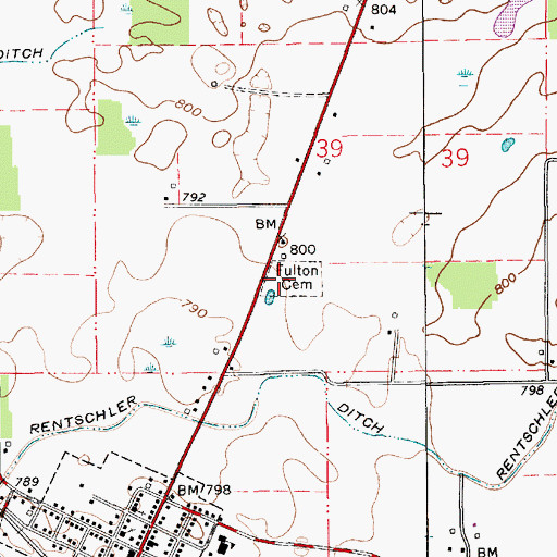 Topographic Map of Fulton Cemetery, IN