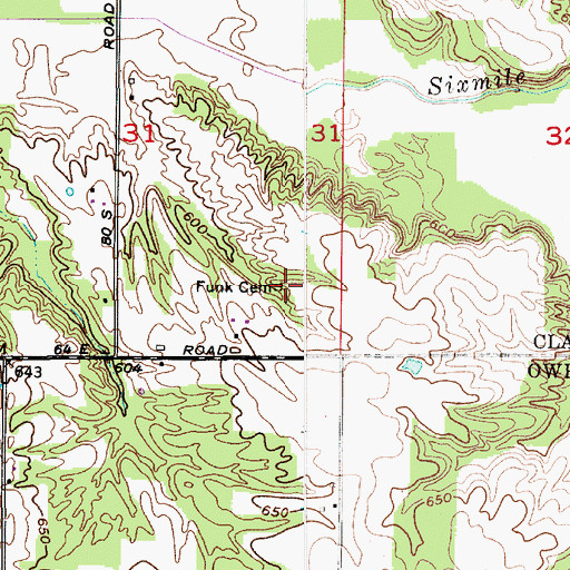 Topographic Map of Funk Cemetery, IN