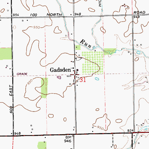 Topographic Map of Gadsden, IN