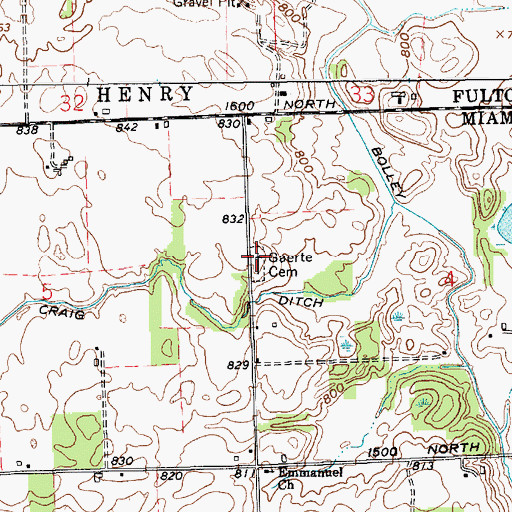 Topographic Map of Gaerte Cemetery, IN