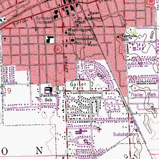 Topographic Map of Gaiser Park, IN