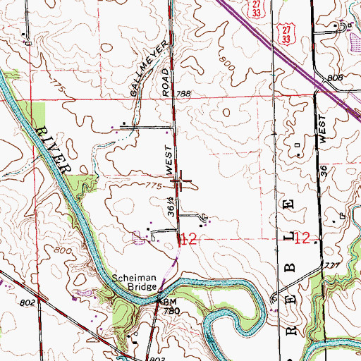 Topographic Map of Gallmeyer Ditch, IN