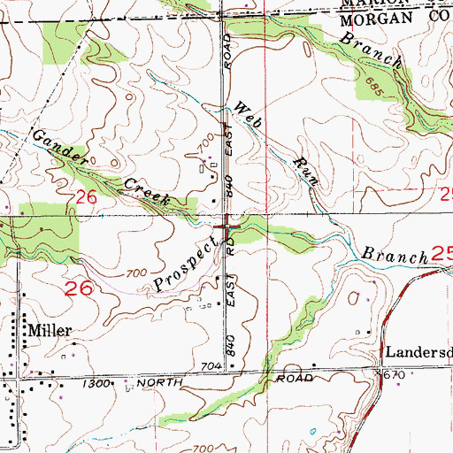 Topographic Map of Gander Creek, IN