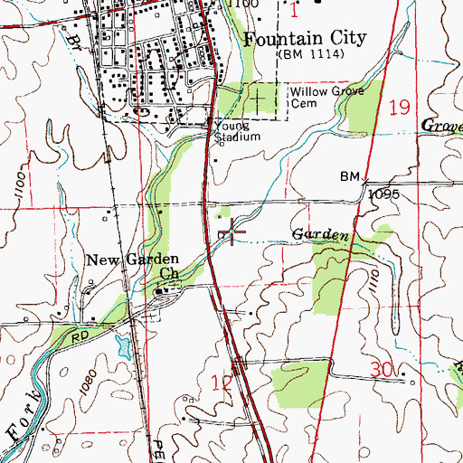Topographic Map of Garden Run, IN