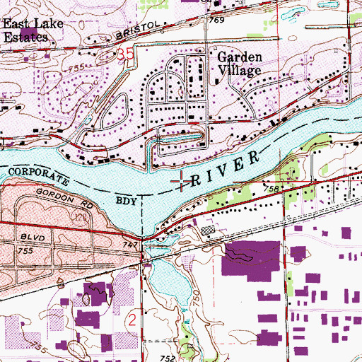 Topographic Map of Garden Village, IN