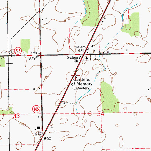 Topographic Map of Gardens of Memory, IN