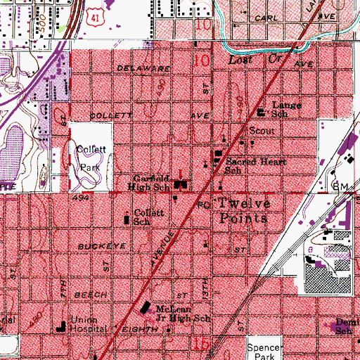 Topographic Map of Garfield High School, IN