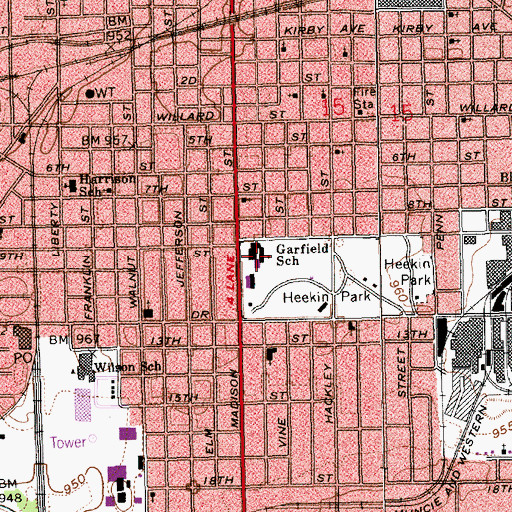 Topographic Map of Garfield Elementary School, IN