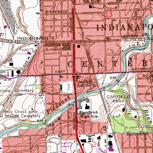 Topographic Map of James A Garfield Elementary School, IN