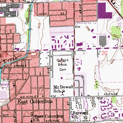 Topographic Map of Garland Brook Cemetery, IN