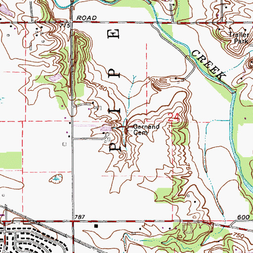 Topographic Map of Garnand Cemetery, IN