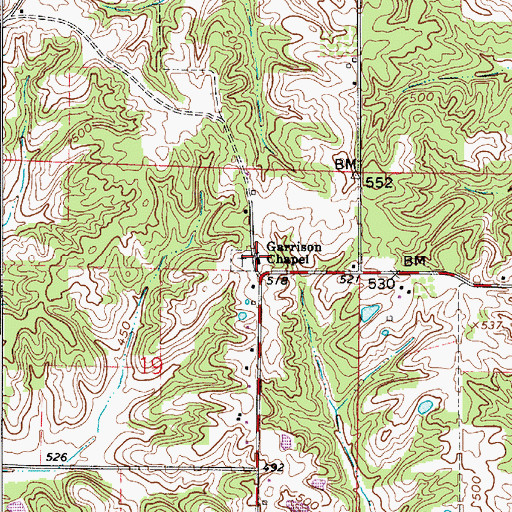 Topographic Map of Garrison Chapel, IN