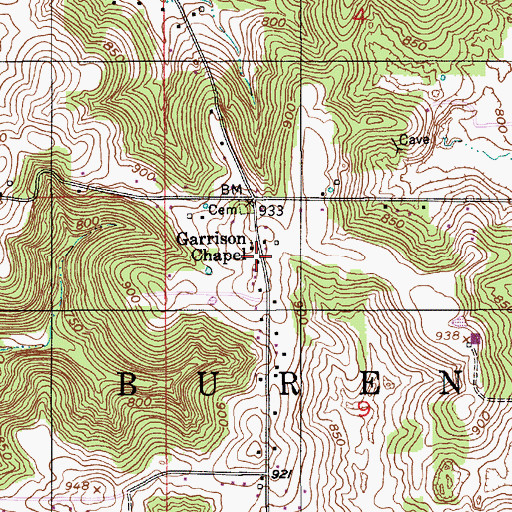 Topographic Map of Garrison Chapel, IN