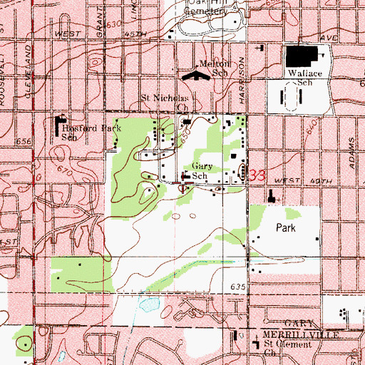 Topographic Map of Gary School, IN