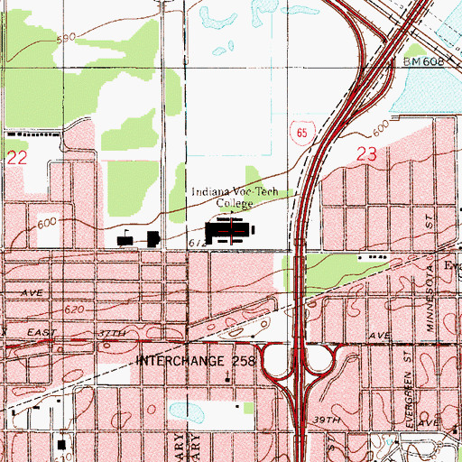 Topographic Map of Indiana Vocational - Technical College, IN