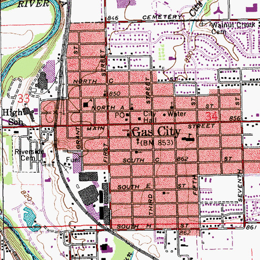 Topographic Map of Gas City, IN