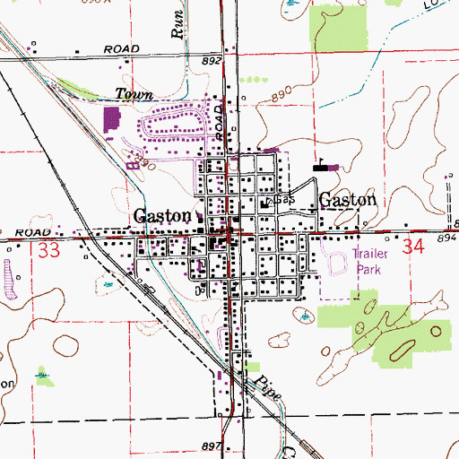 Topographic Map of Gaston, IN