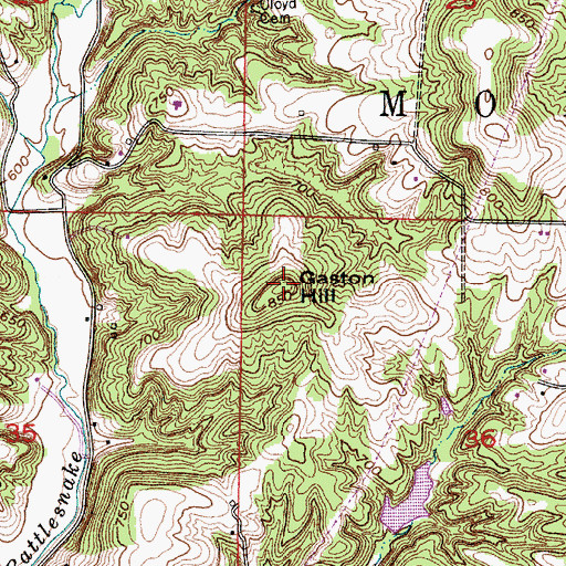 Topographic Map of Gaston Hill, IN