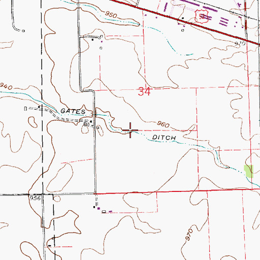 Topographic Map of Gates Ditch, IN