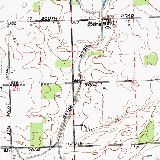 Topographic Map of Gates Ditch, IN