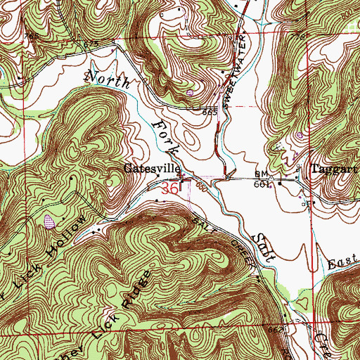 Topographic Map of Gatesville, IN
