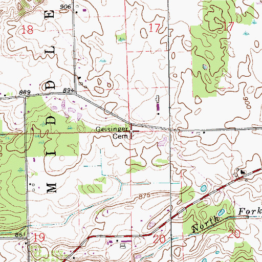 Topographic Map of Geising Cemetery, IN