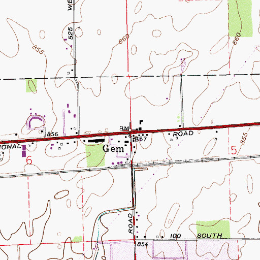 Topographic Map of Gem, IN