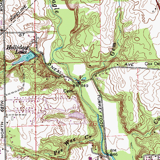 Topographic Map of Gem Creek, IN