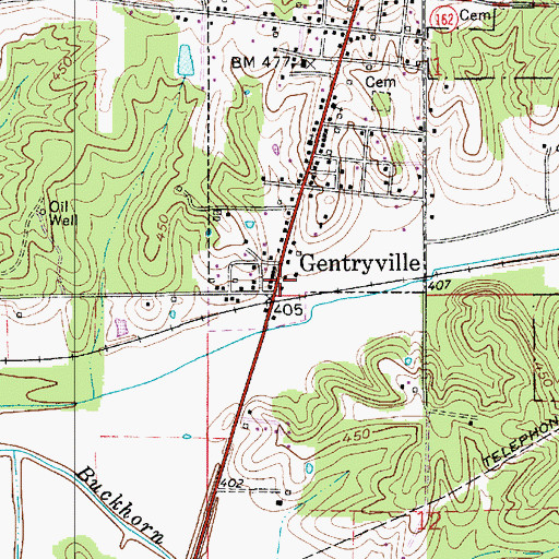 Topographic Map of Gentryville, IN