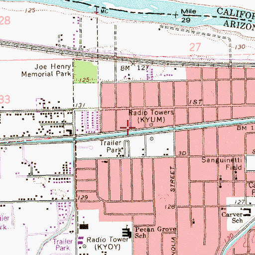 Topographic Map of KBLU-AM (Yuma), AZ