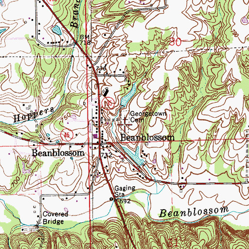 Topographic Map of Weeping Willow Cemetery, IN