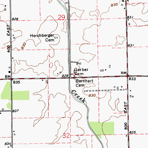 Topographic Map of Gerber Cemetery, IN