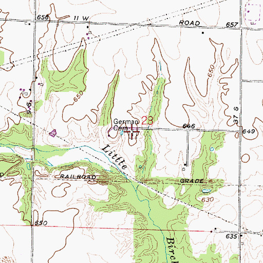Topographic Map of German Cemetery, IN