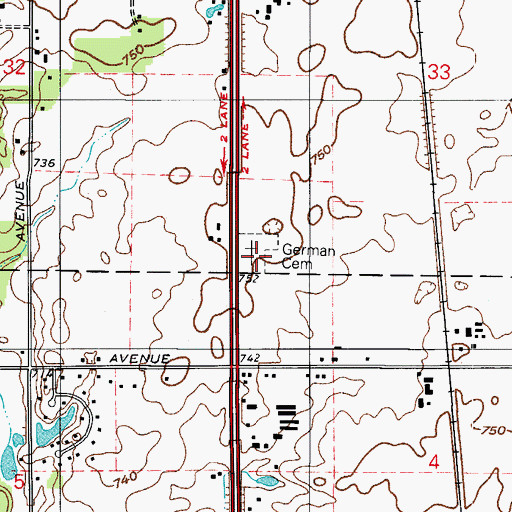 Topographic Map of German Methodist Episcopal Cemetery, IN